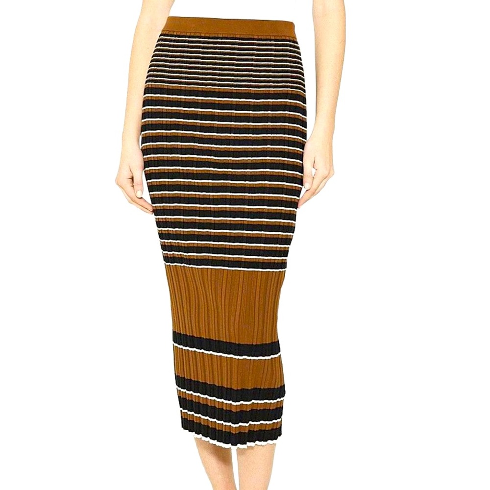 Theory: Striped Midi Skirt in Cotton Blend Rib Knit